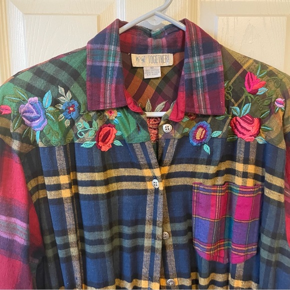 Vintage 90s Mixed Print Plaid Dress - Picture 3 of 6